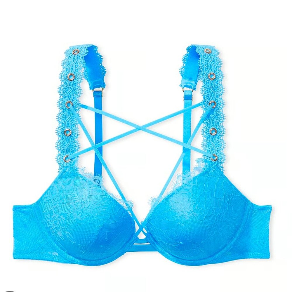 Victoria’s Secret Very Sexy Rose & Grommet Push Up Bra- Capri Blue-36B -11239134